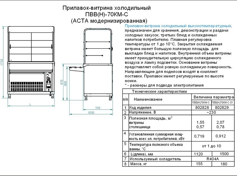 Характеристики прилавка холодных закусок ПВВ-70КМ-С / ПВВ-70КМ-С-01